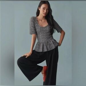 Anthropologie Maeve Black and White Peplum top, size L
